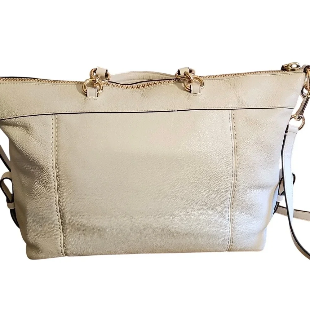 Coach Kelsey Satchel Chalk White Pebble Leather Handbag F59325‎ Gold Hardware
